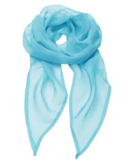 A light blue chiffon scarf, softly draped in a fluid manner, featuring a delicate and sheer texture.