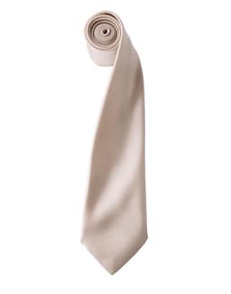A rolled satin tie in a soft beige colour with a smooth finish and a narrow design.