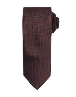 A dark brown micro waffle tie with a smooth texture, featuring a rolled knot and pointed tip.