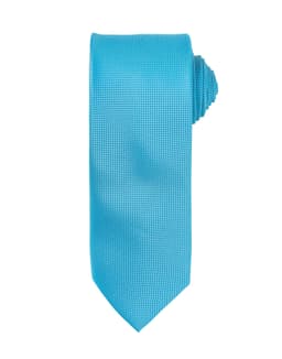 A turquoise micro waffle tie with a textured pattern, featuring a loop for storage.