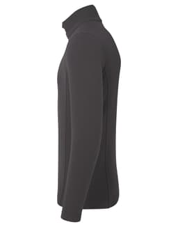 A dark grey microfleece pullover with a quarter zip and high collar. Features long sleeves and a logo.