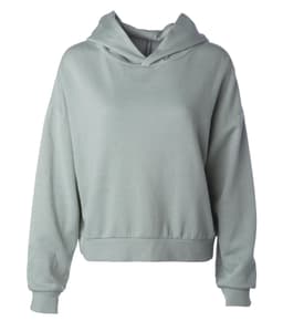 A light grey hoodie with a front pocket and an attached hood. It has loose sleeves and a casual fit.