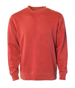 A unisex crew sweatshirt in a vibrant terracotta colour with a classic crew neck and long sleeves. It features a brand logo.