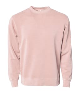 A unisex crew sweatshirt in a soft pink colour, featuring long sleeves and a round neckline. It includes a logo.