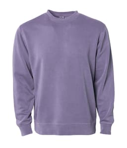 A unisex crew sweatshirt in a soft lavender colour, featuring long sleeves and a round neckline. It has a logo.