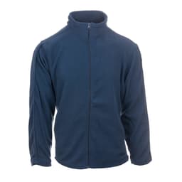 A navy full zip microfleece jacket with long sleeves and a high collar. Features a logo on the left side.