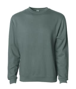 A basic crew sweatshirt in a muted green colour, featuring long sleeves and a crew neckline. It has a logo on the label.