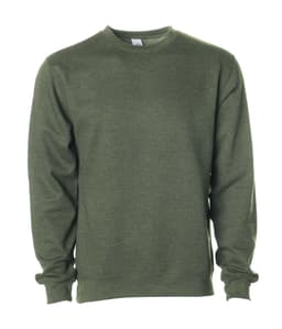 A green crew sweatshirt with long sleeves and a simple design, featuring a logo on the front.