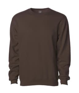 A brown basic crew sweatshirt with long sleeves and a casual fit, featuring a logo on the chest.