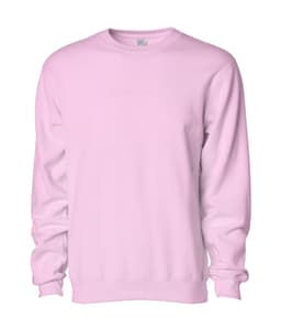 A pink men's basic crew sweatshirt with long sleeves and a simple design. It features a branding logo.