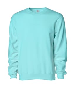 A mint green crew sweatshirt with long sleeves and a rounded neckline, featuring a small logo.
