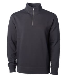 A men's midweight quarter zip in navy featuring long sleeves and a zippered collar. Includes a logo on the chest.