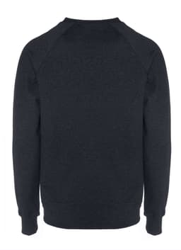 A dark grey sweatshirt with long sleeves and a crew neck, featuring a plain back design and fitted cuffs.