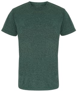 A green performance t-shirt with a round neckline and short sleeves, featuring a subtle heather texture.