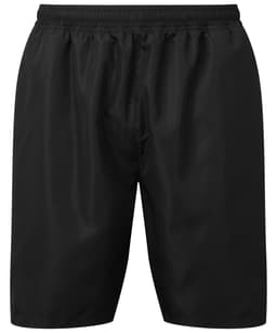 A pair of black running shorts with an elastic waistband and a simple design.