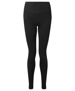 Black recycled scrunch leggings with a high waistband, featuring a simple design and no visible logos.