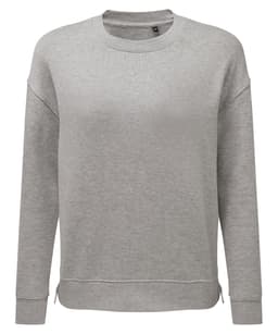 A grey, recycled chill zip sweatshirt with long sleeves and a relaxed fit. It features a logo on the front.