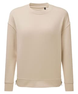 A beige Recycled Chill Zip Sweatshirt with a relaxed fit and a logo on the front.