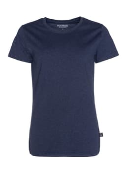 A navy women's t-shirt with a crew neckline and a simple design. The shirt features a logo tag on the side.