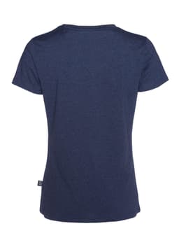 A women's T-shirt in a dark navy colour, featuring a standard style and short sleeves. It has a small logo on the side.