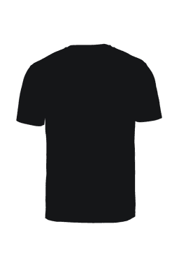 A black T-shirt with a plain design, featuring an unspecified logo or branding.