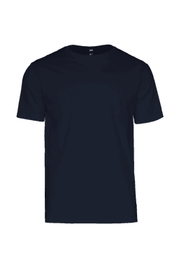 A navy blue men's t-shirt displayed on a plain background, featuring a simple design and a small logo.