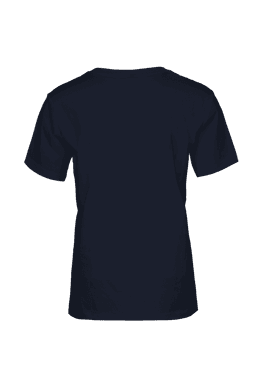 A navy women's t-shirt featuring a simple design and short sleeves, with a logo on the back.