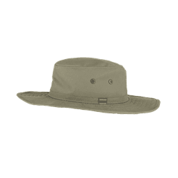 A green Kiwi Ranger hat featuring a wide brim and ventilation holes. It includes a brand logo.