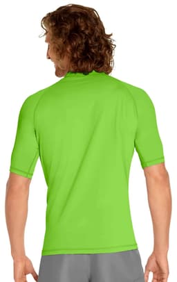 A short sleeve rashie in bright green with a fitted design and a logo on the back.