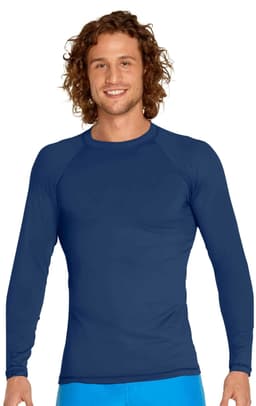 A long sleeve rashie in navy blue with a fitted design and a logo on the chest.