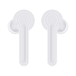 White Leeds TWS earbuds displayed from a front view, featuring a simple design and streamlined shape.