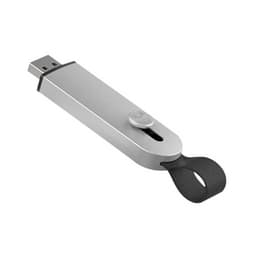 A silver USB flash drive with a black loop attachment and a fingerprint sensor.