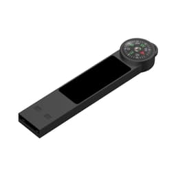 A black Atlas LED Flash Drive with a built-in compass feature. It has a sleek, modern design.