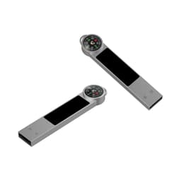 A silver LED flash drive with a compass on top, featuring a sleek design and a smooth finish.