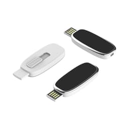 A white and black LED flash drive with a sliding USB connector and sleek design. It features a logo on one side.