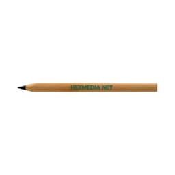 A bamboo pen with a black tip, featuring a logo along its side.