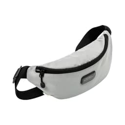 A light grey eco-friendly waist bag with a black strap and a zipper, featuring a small logo.