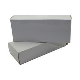 A plain white customised box with a rectangular design, featuring a perforated edge at the base.