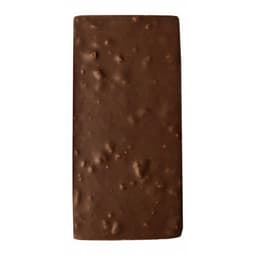 A rectangular chocolate honeycomb bar, featuring a textured brown surface, wrapped in a subtle sheen of chocolate.