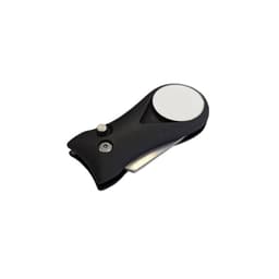 A black flick fork pitch repairer with a 25mm ball marker attached, featuring a sleek design.