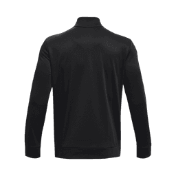 A black fleece 1/4 zip jacket for men, featuring a simple design and a collar at the neckline. It has a logo.