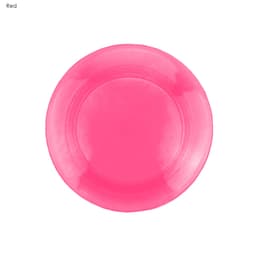 A round, bright pink plastic button magnet with a smooth surface and a flat back.