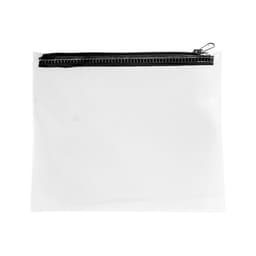 A clear pouch with a black zip closure, suitable for storage and organisation of beauty or personal care items.