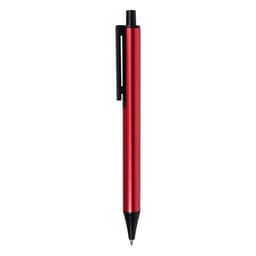 A metal pen in vibrant red with a black clip, featuring a sleek and modern design.