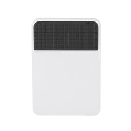 A white fridge magnet clip featuring a textured black grip at the top and a smooth surface below.