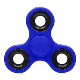 A blue fidget spinner with black bearings and a central button, featuring a smooth, rounded design.