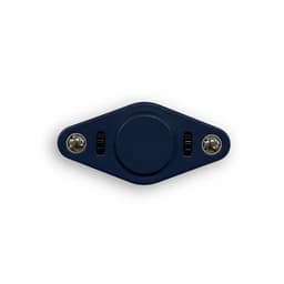 A navy blue fidget spinner with two silver balls and adjustable features. The design is sleek and modern.