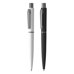 A metal pen gift set featuring a white pen and a black pen, both with sleek designs and clips.