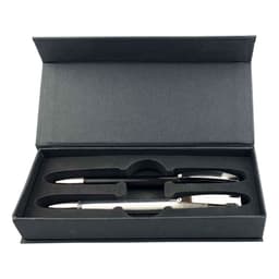 A pen gift set featuring two pens in a sleek black case, with a logo on the interior.