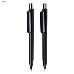 A black pen gift set featuring two sleek, matching pens with a modern design and a logo.